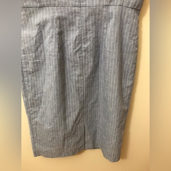 NEW Premise Women Linen Blend Blue White Pinstripe Square Neck Sheath Dress SZ 8 - Picture 10 of 12